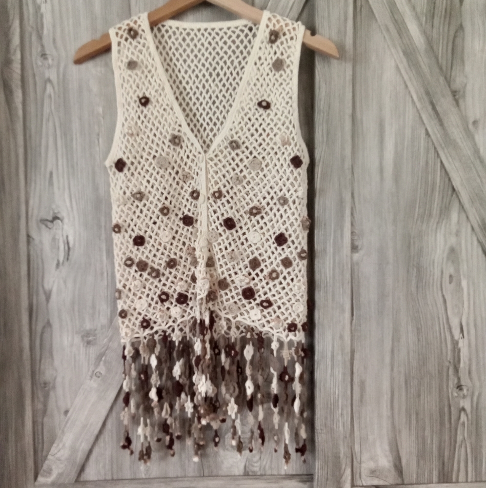 Cotton Crochet Boho Fringe Vest S